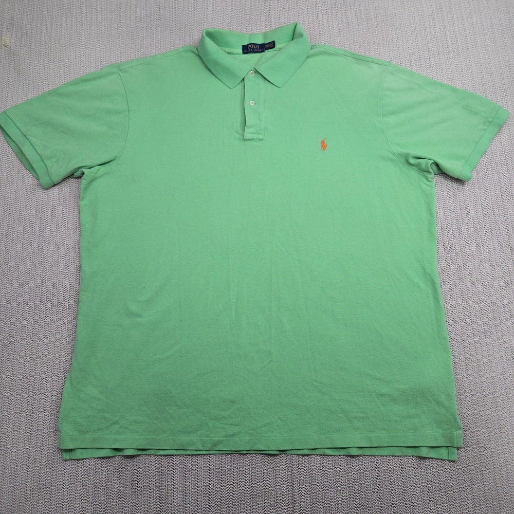 Polo Ralph Lauren Shirt Mens 2XLT Tall Green Short Sleeve Orange Pony Preppy